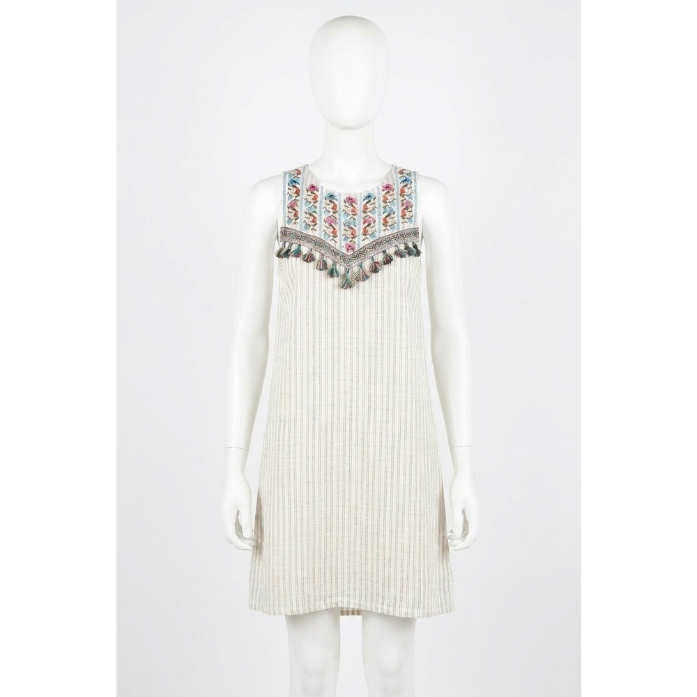NEW ENTRO embroidered tassel mini dress in white